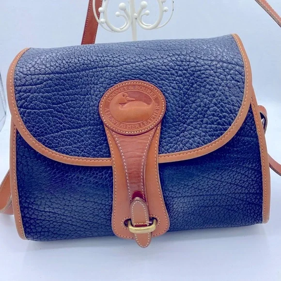 Vintage Dooney & Bourke Navy Blue And Tan Pebble  Leather Shoulder/Crossbody Bag - Picture 14 of 15